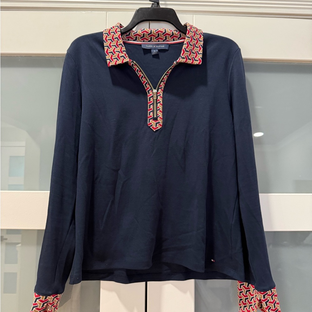 Tommy Hilfiger Sky Captain Polo Shirt Navy with  Red and Gold size Medium - Picture 15 of 15